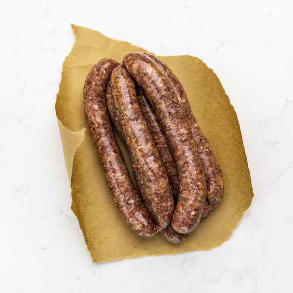 Lamb and rosemary sausages, gluten free, grain free and preservative free.